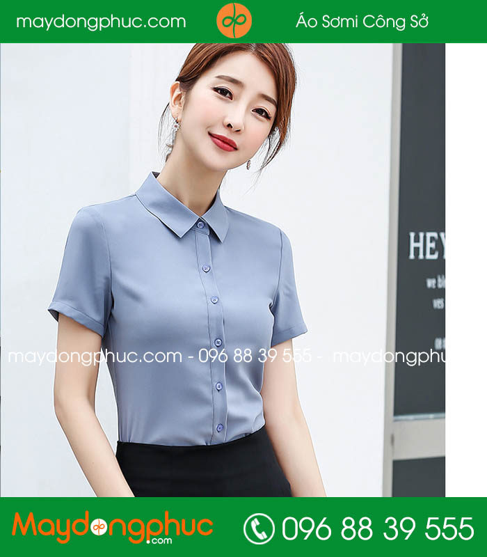 Đồng phục áo sơ mi màu ghi đậm cộc tay 